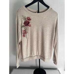 NWT's Poof Beige Floral Embroidered Knit Top Small Soft‎ Lightweight Cottagecore